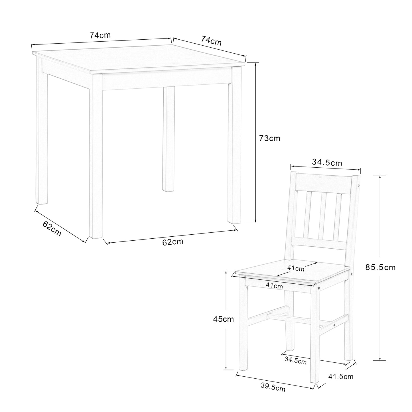 LILAC Esstisch mit 2 St¨¹hlen Set 74 * 74 * 73cm - Wei?/Grau/Braun