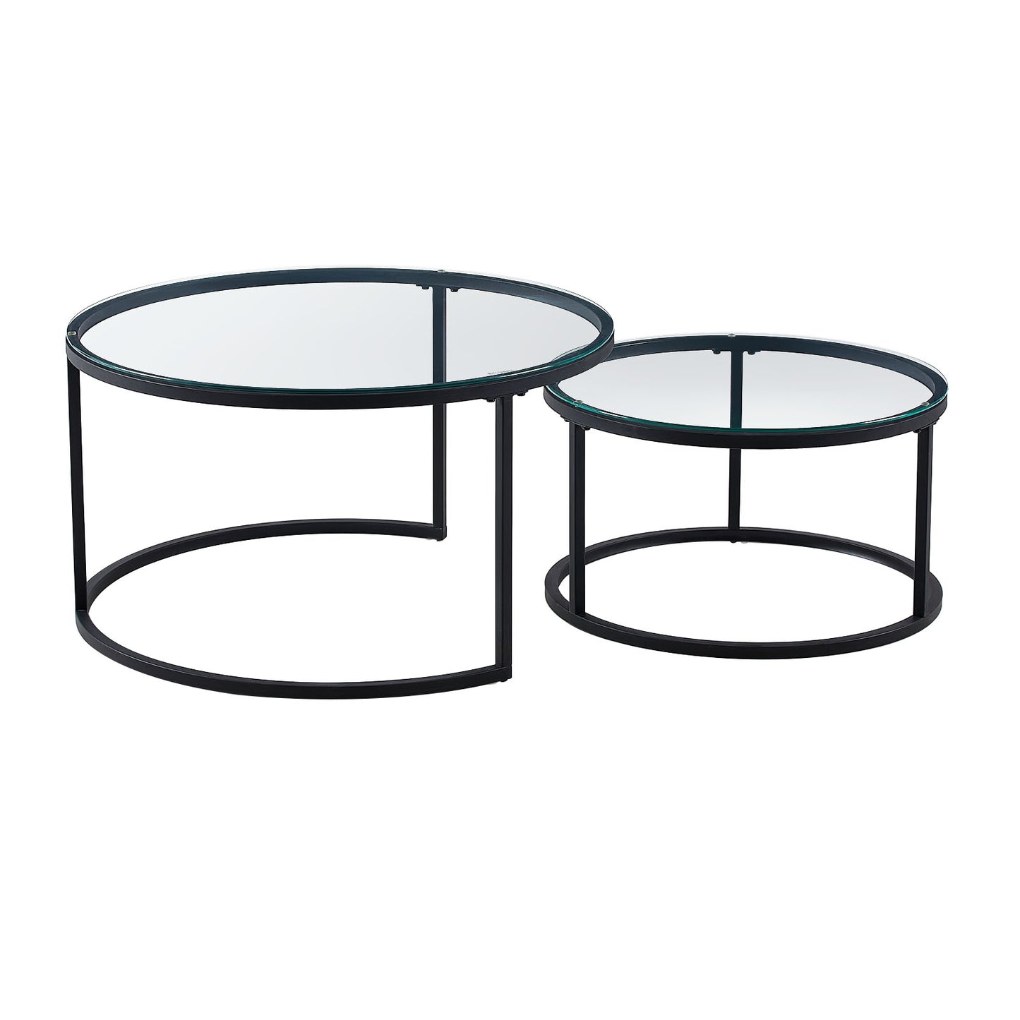 Rundes Couchtisch-Set, 2er-Set, solides Metallgestell und gehärtetes Glas (Gold und Schwarz)