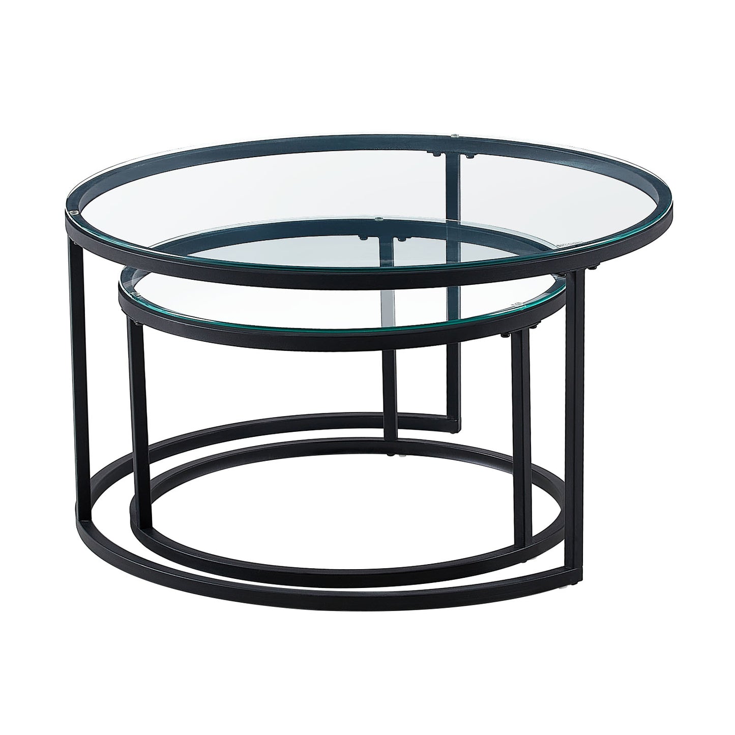 Rundes Couchtisch-Set, 2er-Set, solides Metallgestell und gehärtetes Glas (Gold und Schwarz)