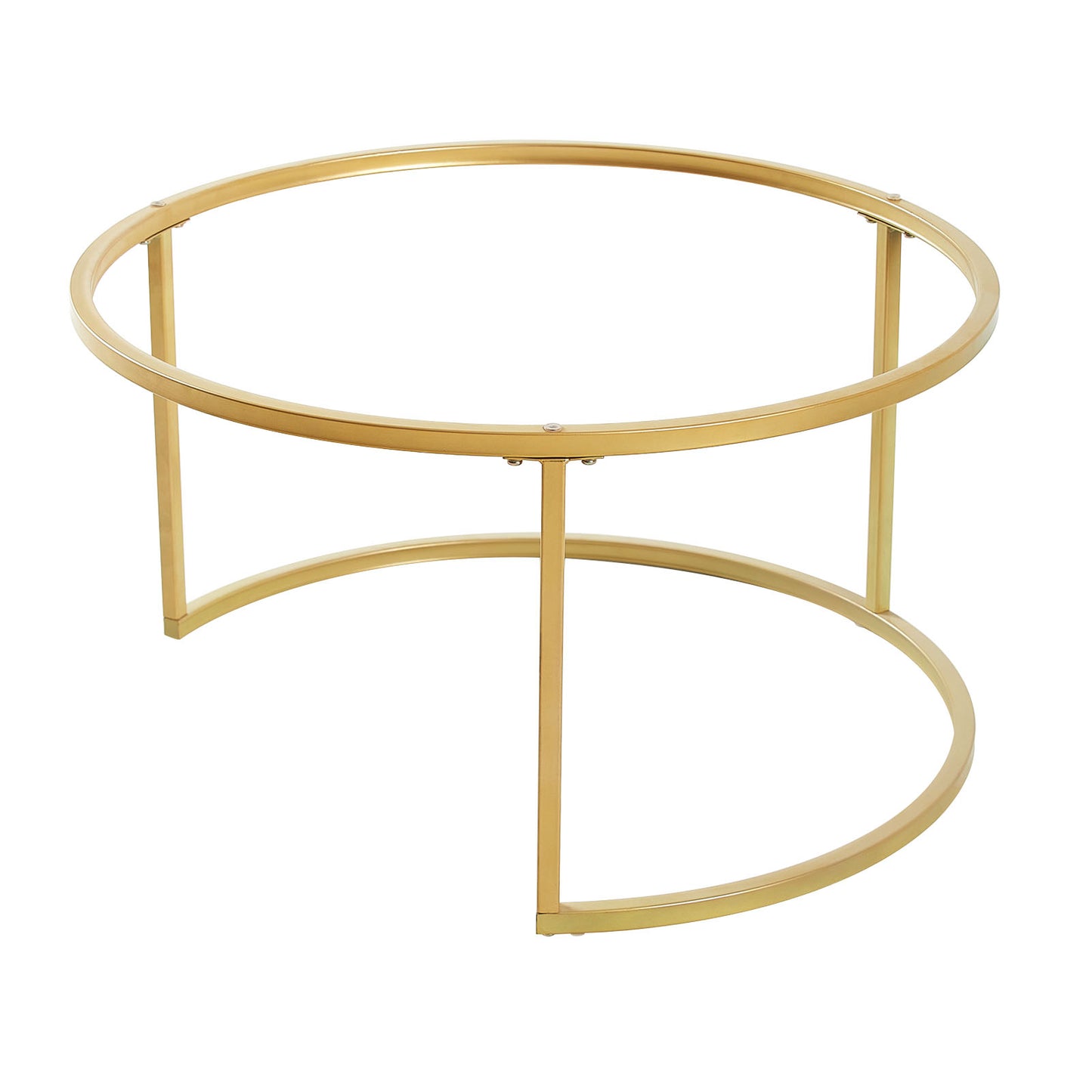 Rundes Couchtisch-Set, 2er-Set, solides Metallgestell und gehärtetes Glas (Gold und Schwarz)