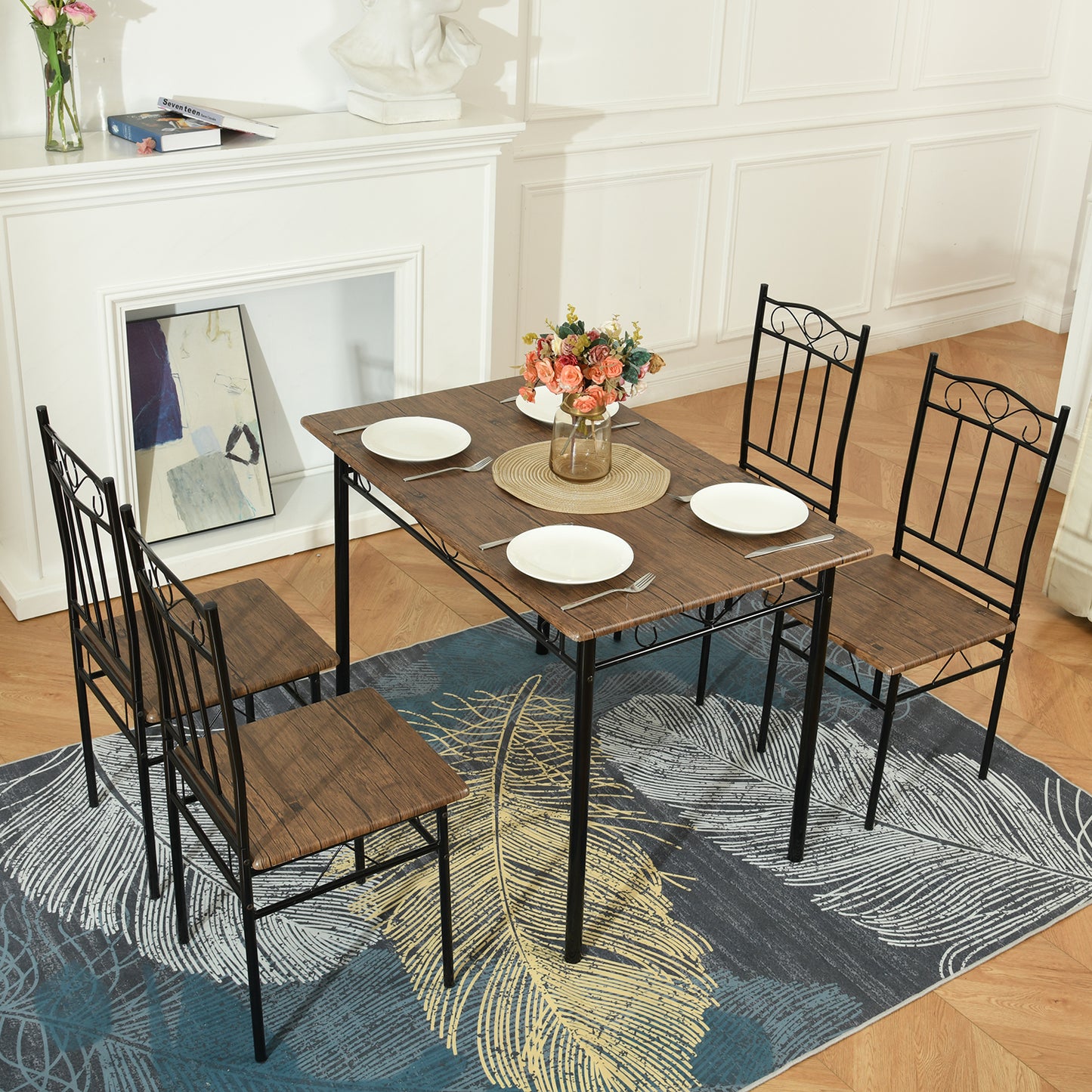 NORSEMAN 5-teilige Essgruppe, Rechteckiger Esstisch mit 4 St¨¹hlen 109*69*75cm - Farben erh?ltlich