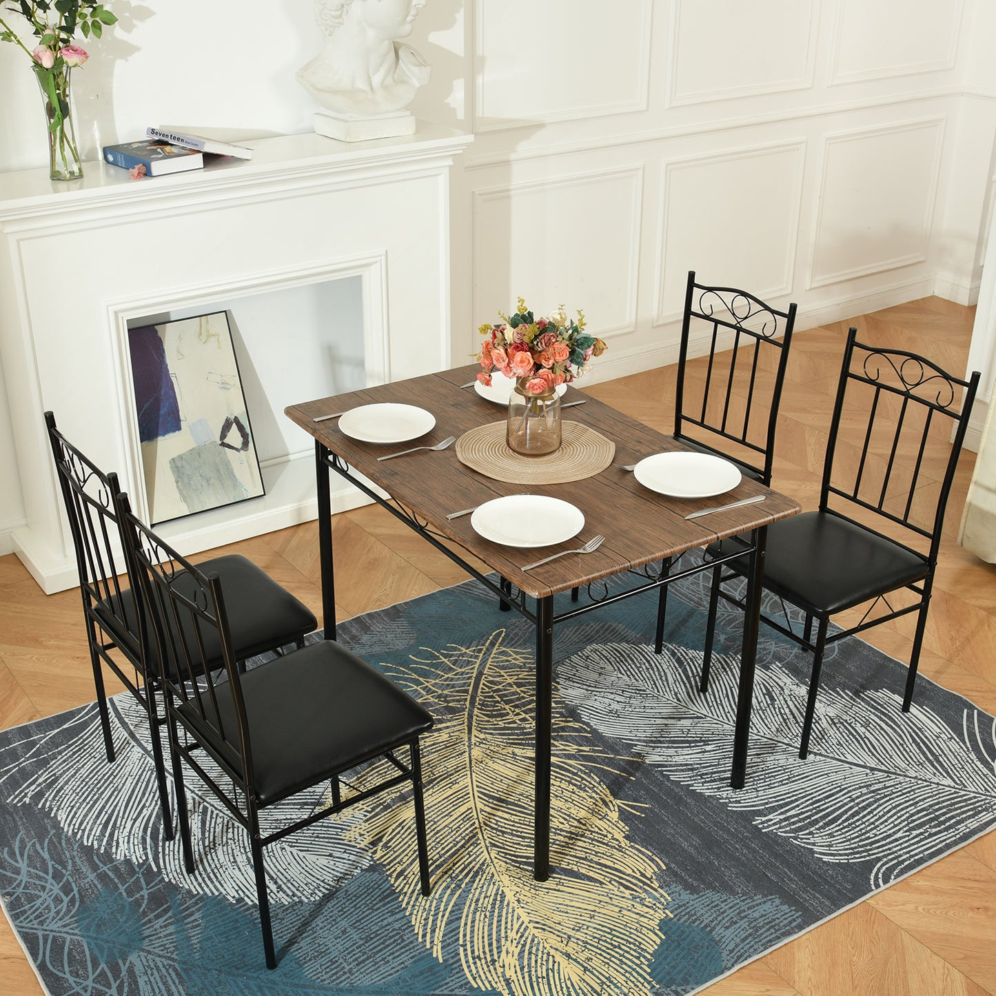 NORSEMAN 5-teilige Essgruppe, Rechteckiger Esstisch mit 4 St¨¹hlen 109*69*75cm - Farben erh?ltlich