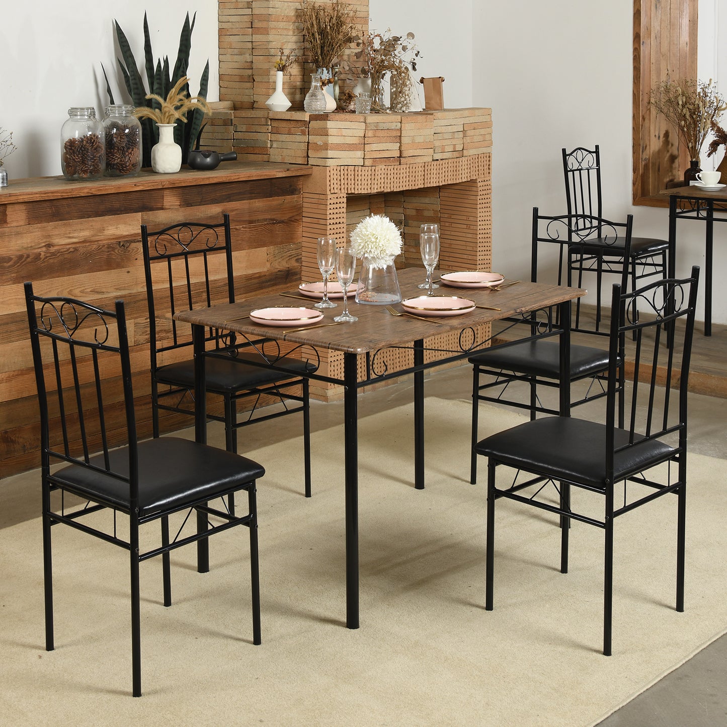 NORSEMAN 5-teilige Essgruppe, Rechteckiger Esstisch mit 4 St¨¹hlen 109*69*75cm - Farben erh?ltlich
