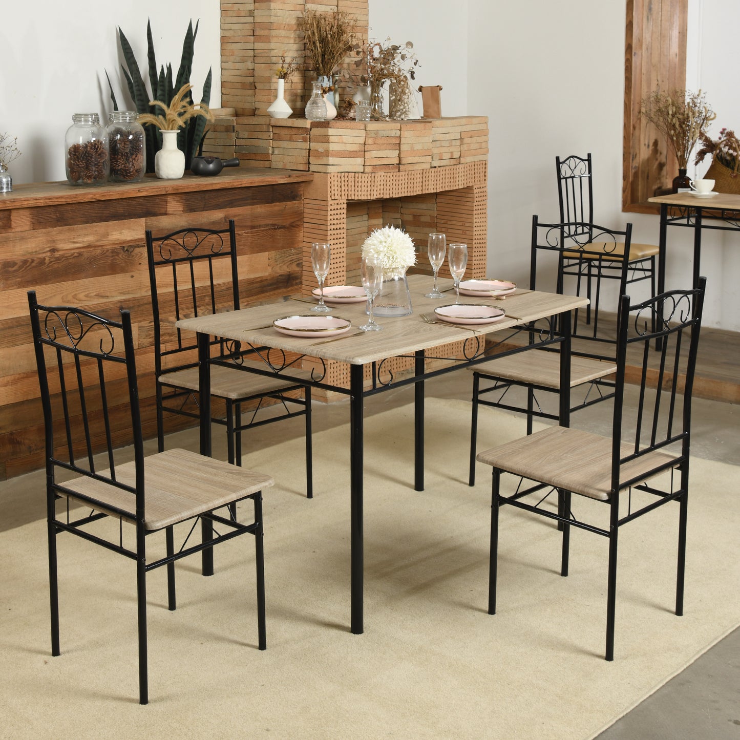NORSEMAN 5-teilige Essgruppe, Rechteckiger Esstisch mit 4 St¨¹hlen 109*69*75cm - Farben erh?ltlich