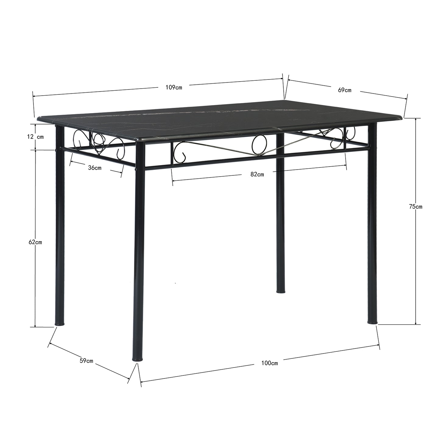NORSEMAN Marmorierung 5 TLG Sitzgruppe Esstisch mit 4 St¨¹hlen - 109 * 69 * 75cm - Wei?/Schwarz/Hellbraun