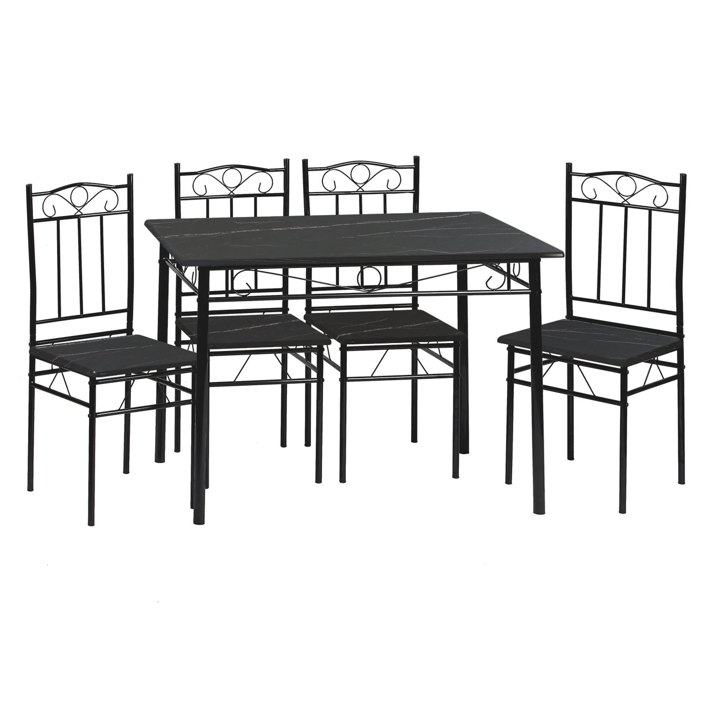 NORSEMAN Marmorierung 5 TLG Sitzgruppe Esstisch mit 4 St¨¹hlen - 109 * 69 * 75cm - Wei?/Schwarz/Hellbraun
