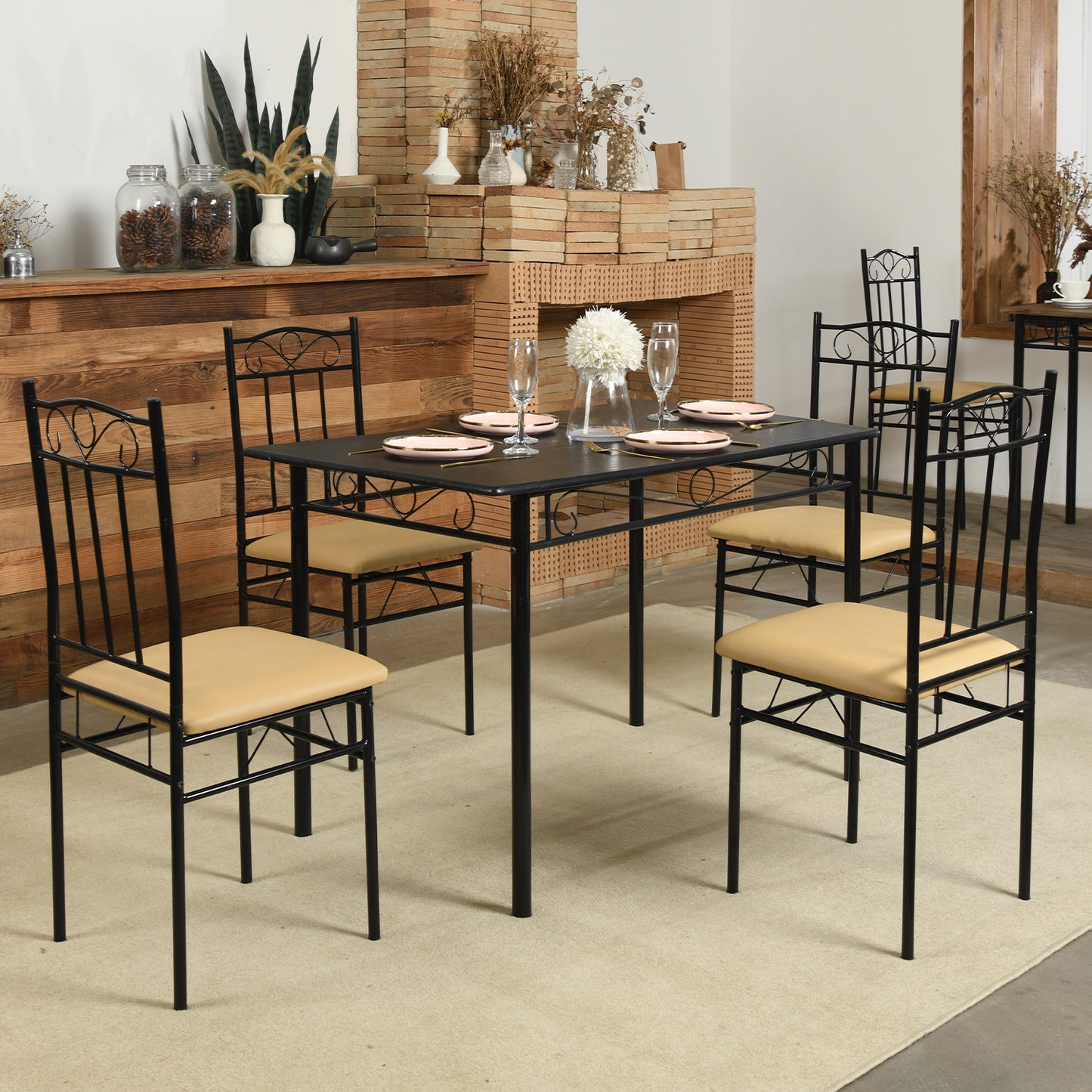 NORSEMAN 5-teilige Essgruppe, Rechteckiger Esstisch mit 4 St¨¹hlen 109*69*75cm - Farben erh?ltlich