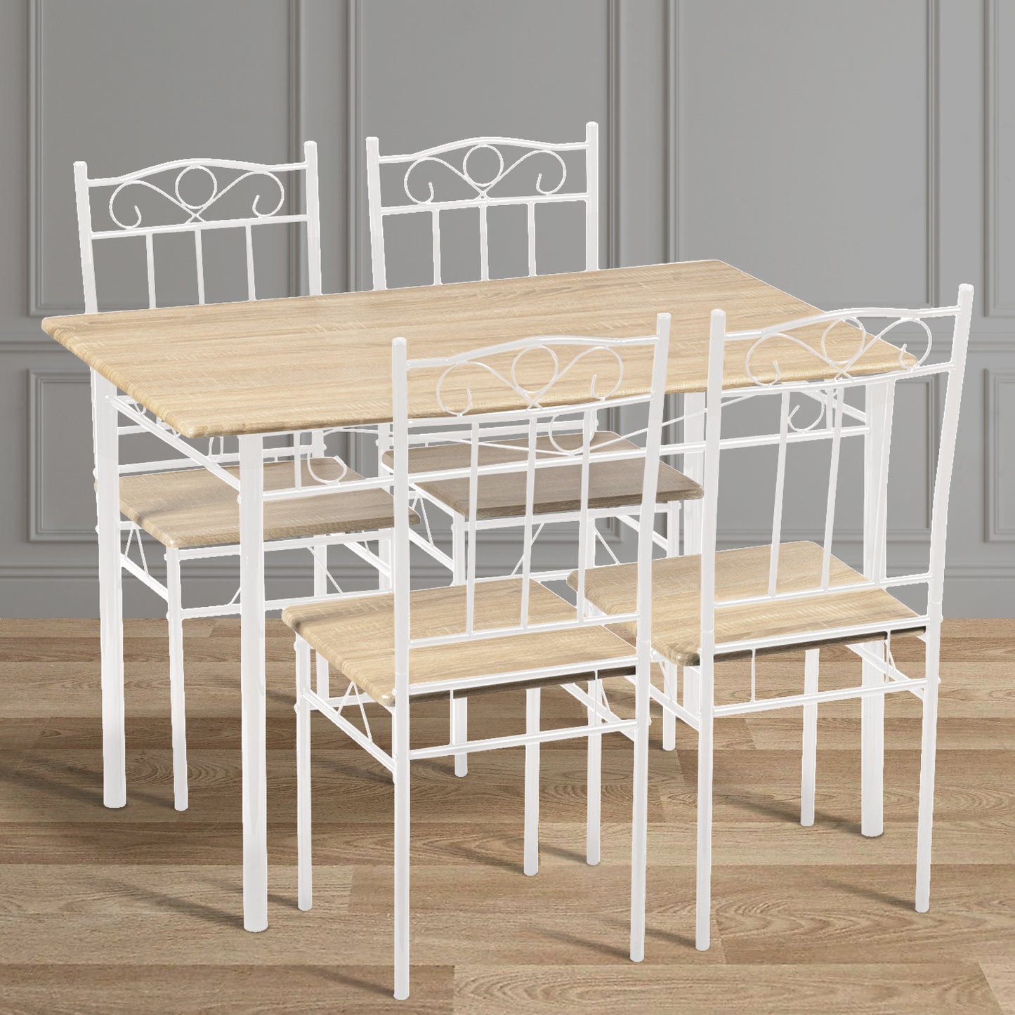 NORSEMAN Marmorierung 5 TLG Sitzgruppe Esstisch mit 4 St¨¹hlen - 109 * 69 * 75cm - Wei?/Schwarz/Hellbraun