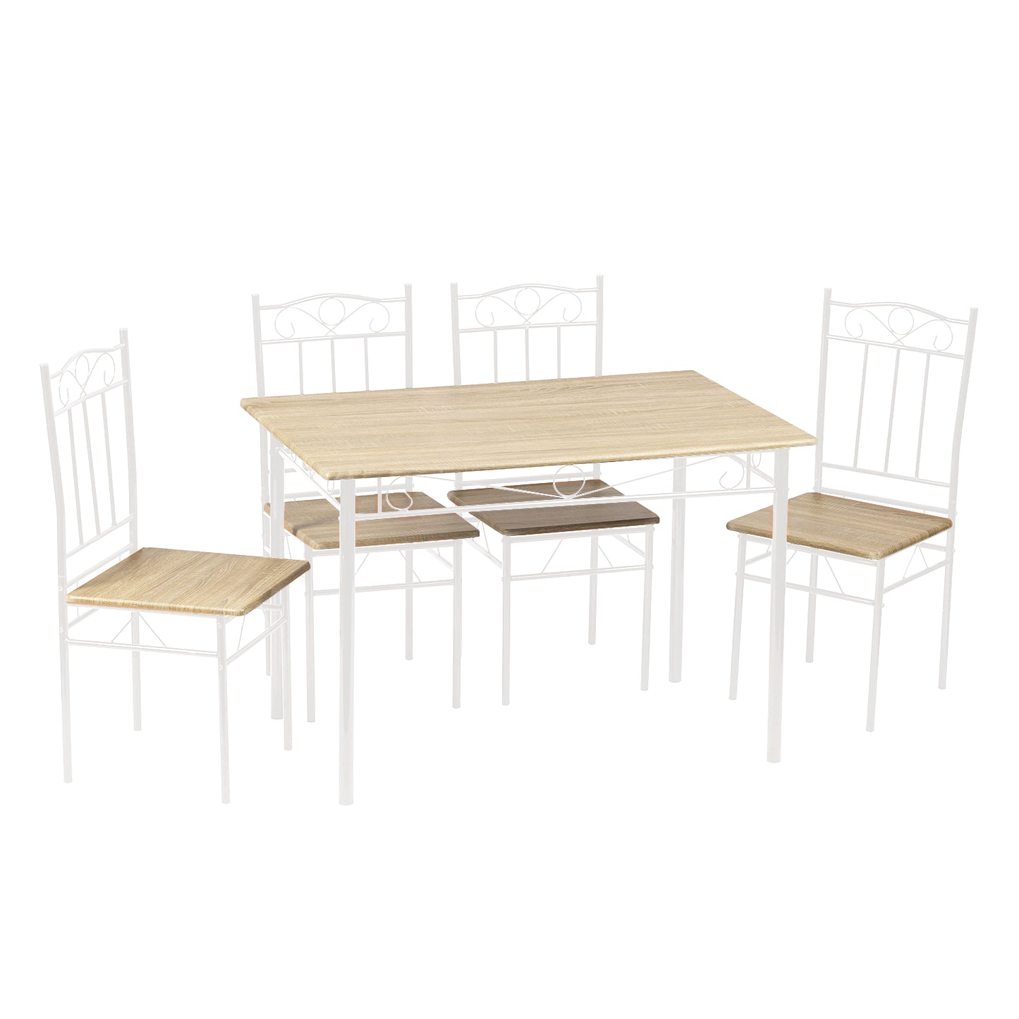 NORSEMAN Marmorierung 5 TLG Sitzgruppe Esstisch mit 4 St¨¹hlen - 109 * 69 * 75cm - Wei?/Schwarz/Hellbraun