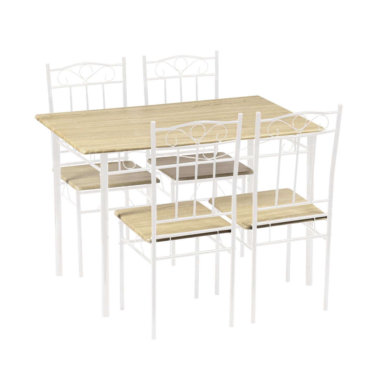 NORSEMAN Marmorierung 5 TLG Sitzgruppe Esstisch mit 4 St¨¹hlen - 109 * 69 * 75cm - Wei?/Schwarz/Hellbraun