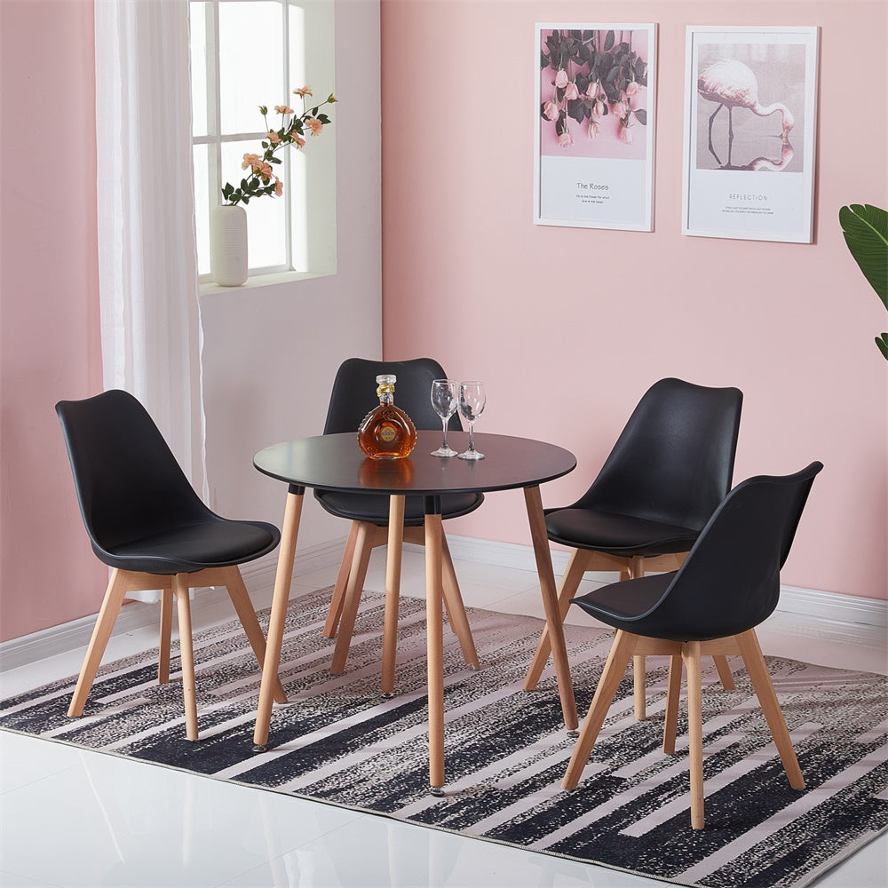 PEA Runder Esstische aus MDF mit 4 Buchenbeinen 80 * 80 * 73 cm - Schwarz/Wei?