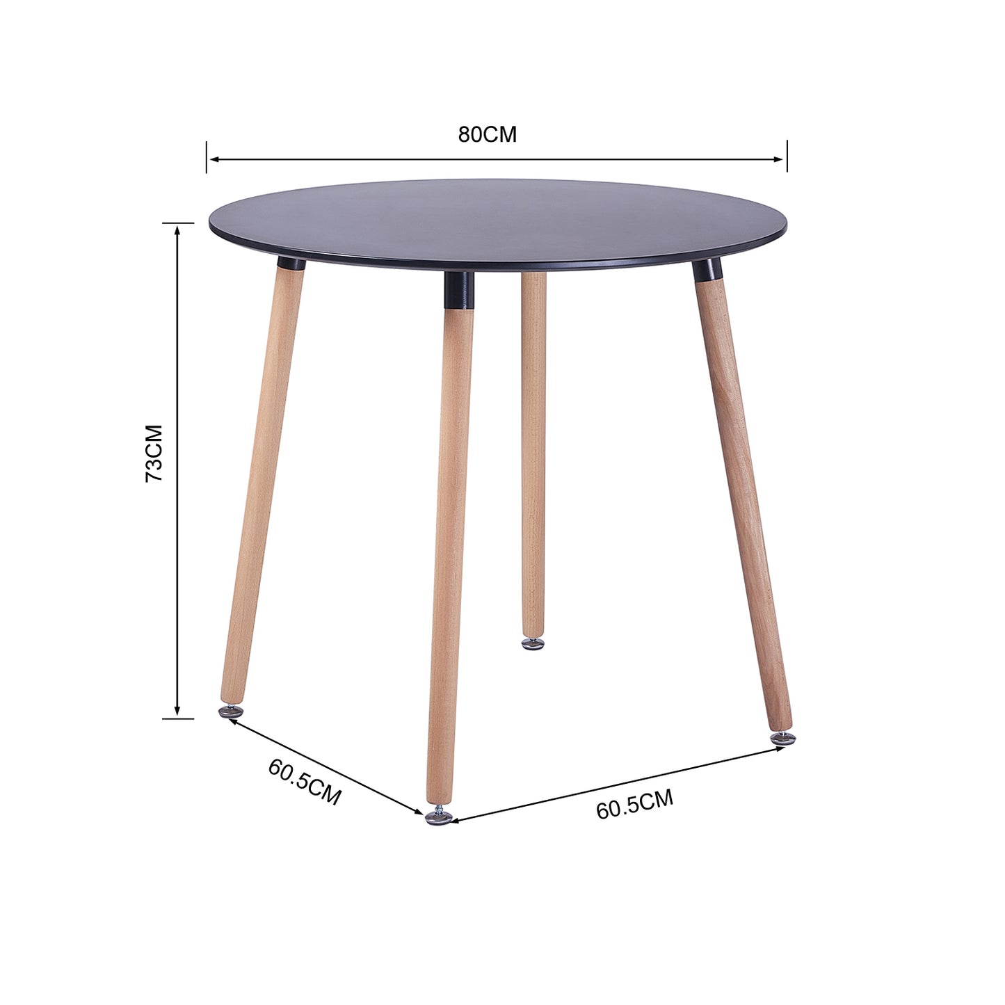 PEA Runder Esstische aus MDF mit 4 Buchenbeinen 80 * 80 * 73 cm - Schwarz/Wei?