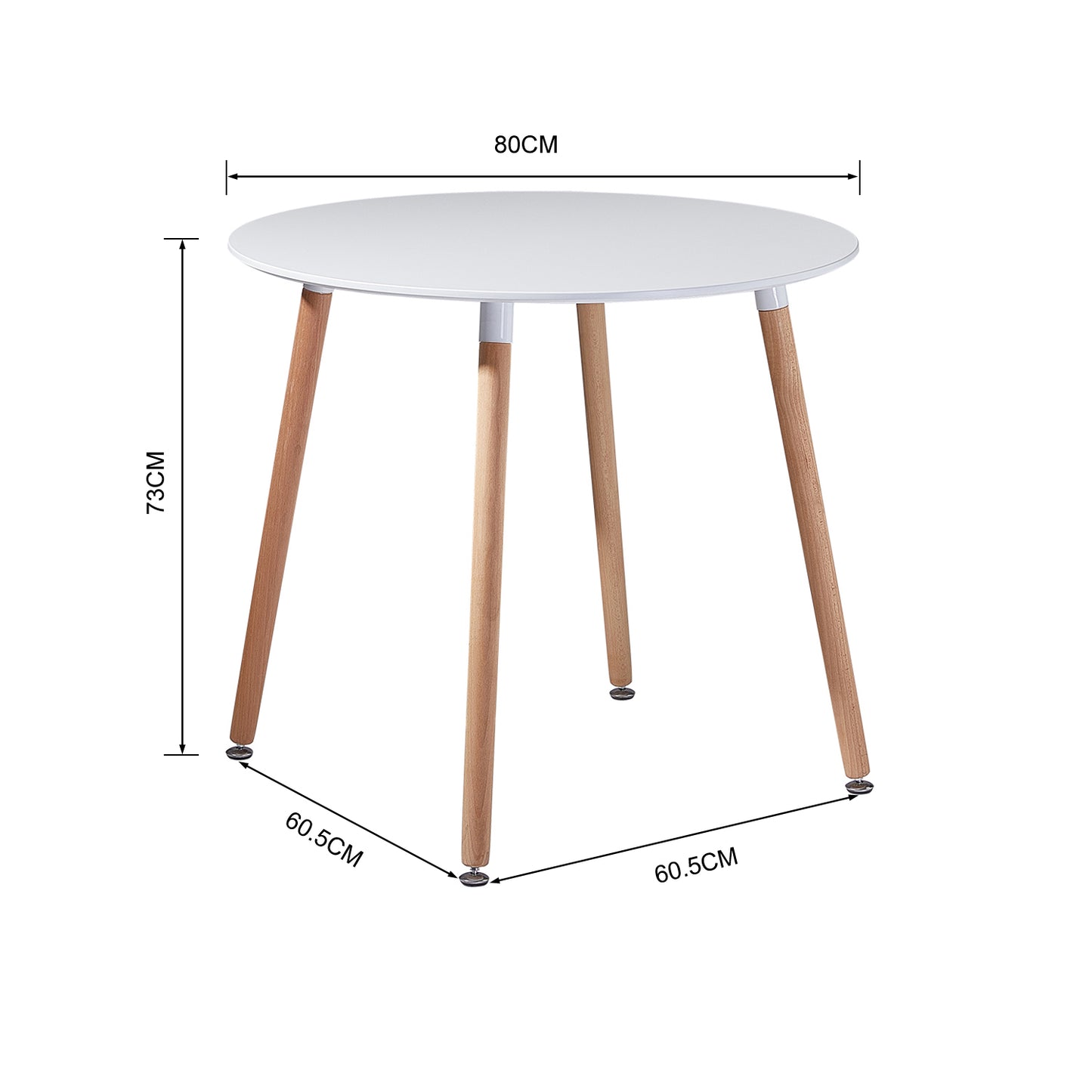 PEA Runder Esstische aus MDF mit 4 Buchenbeinen 80 * 80 * 73 cm - Schwarz/Wei?