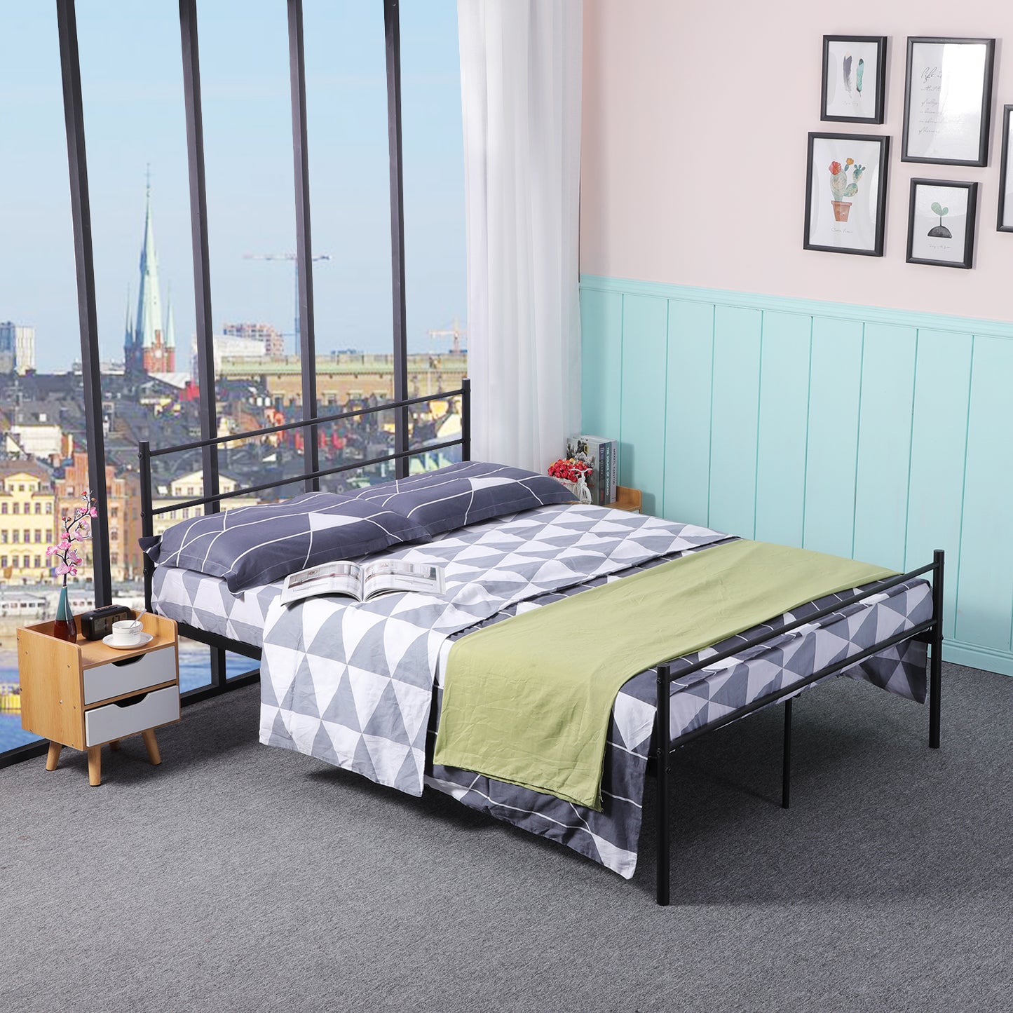 PRIMO Einzel-/Doppelbett aus Metall 94 * 196 cm/143 * 196 cm - Schwarz/Wei?
