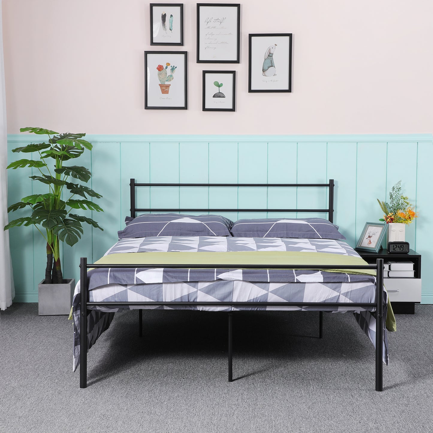 PRIMO Einzel-/Doppelbett aus Metall 94 * 196 cm/143 * 196 cm - Schwarz/Weiß