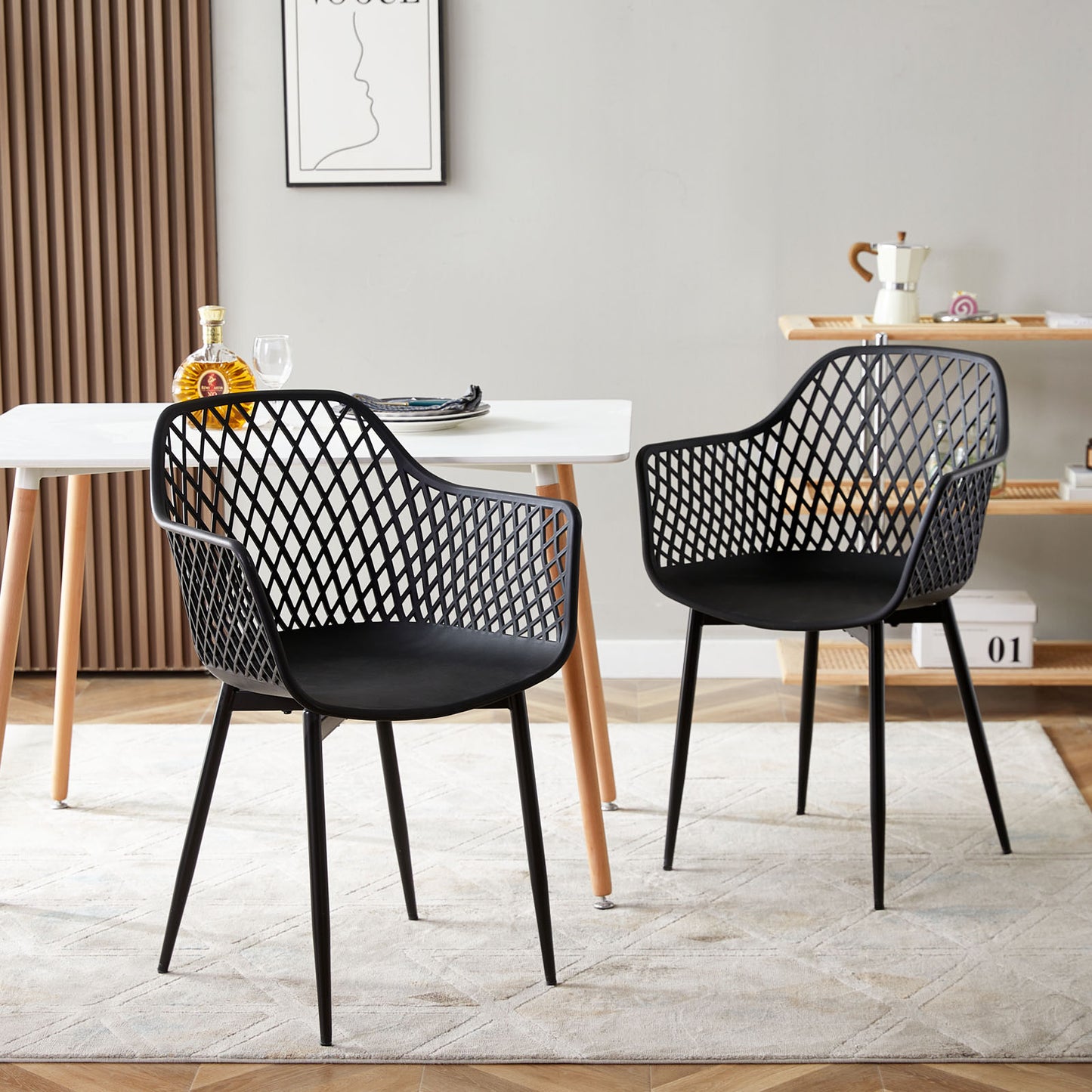 ROME Esszimmerst¨¹hle mit Metallbeine, Retro Design Hohler Stuhl - Schwarz