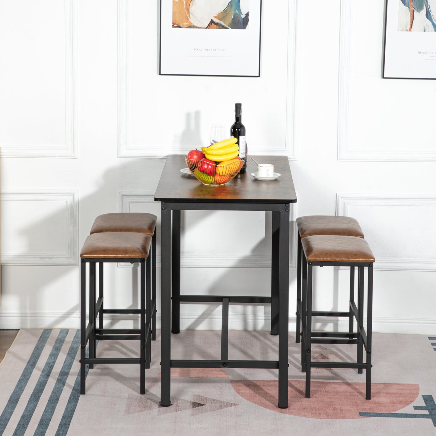 Set aus Esstisch und Stühlen – 1 moderner Tisch aus Naturleder + 4 Stühle