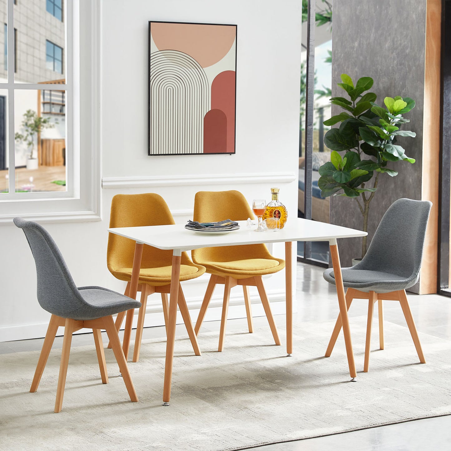 TULIP Stoff Esszimmerst¨¹hle mit Buche Bein - Grau/Gelb