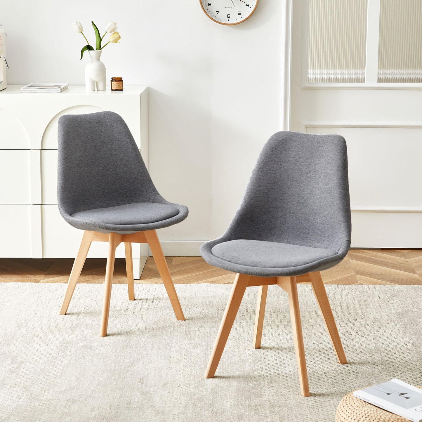 TULIP Stoff Esszimmerst¨¹hle mit Buche Bein - Grau/Gelb