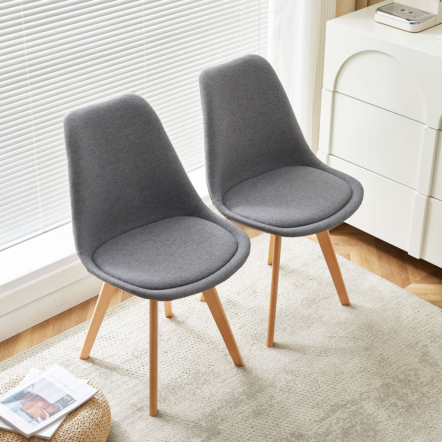 TULIP Stoff Esszimmerst¨¹hle mit Buche Bein - Grau/Gelb