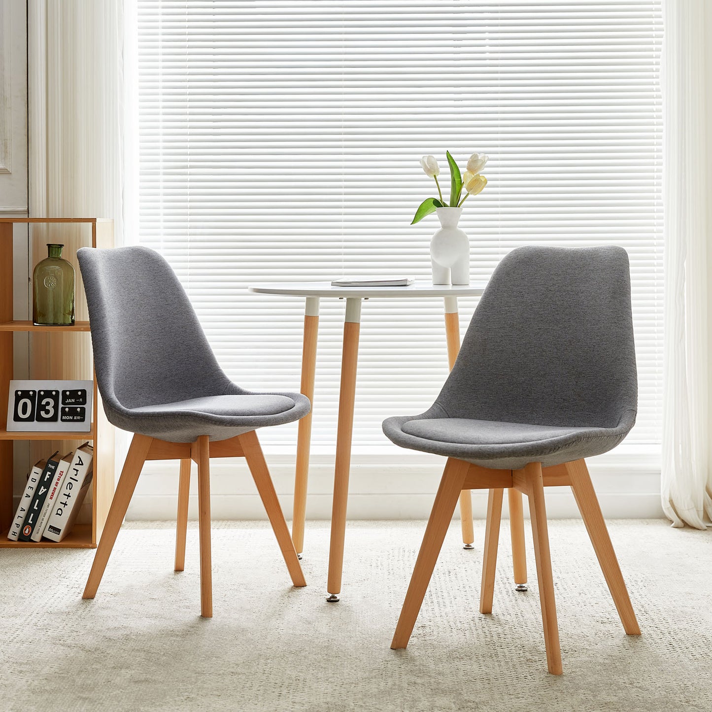 TULIP Stoff Esszimmerst¨¹hle mit Buche Bein - Grau/Gelb