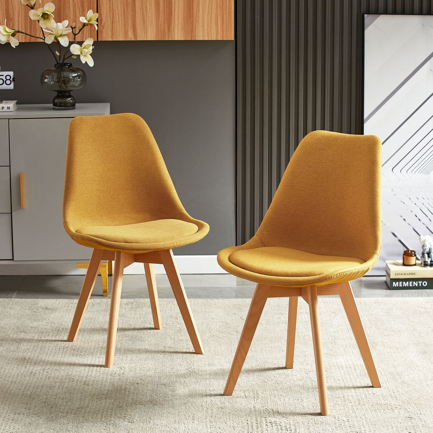 TULIP Stoff Esszimmerst¨¹hle mit Buche Bein - Grau/Gelb
