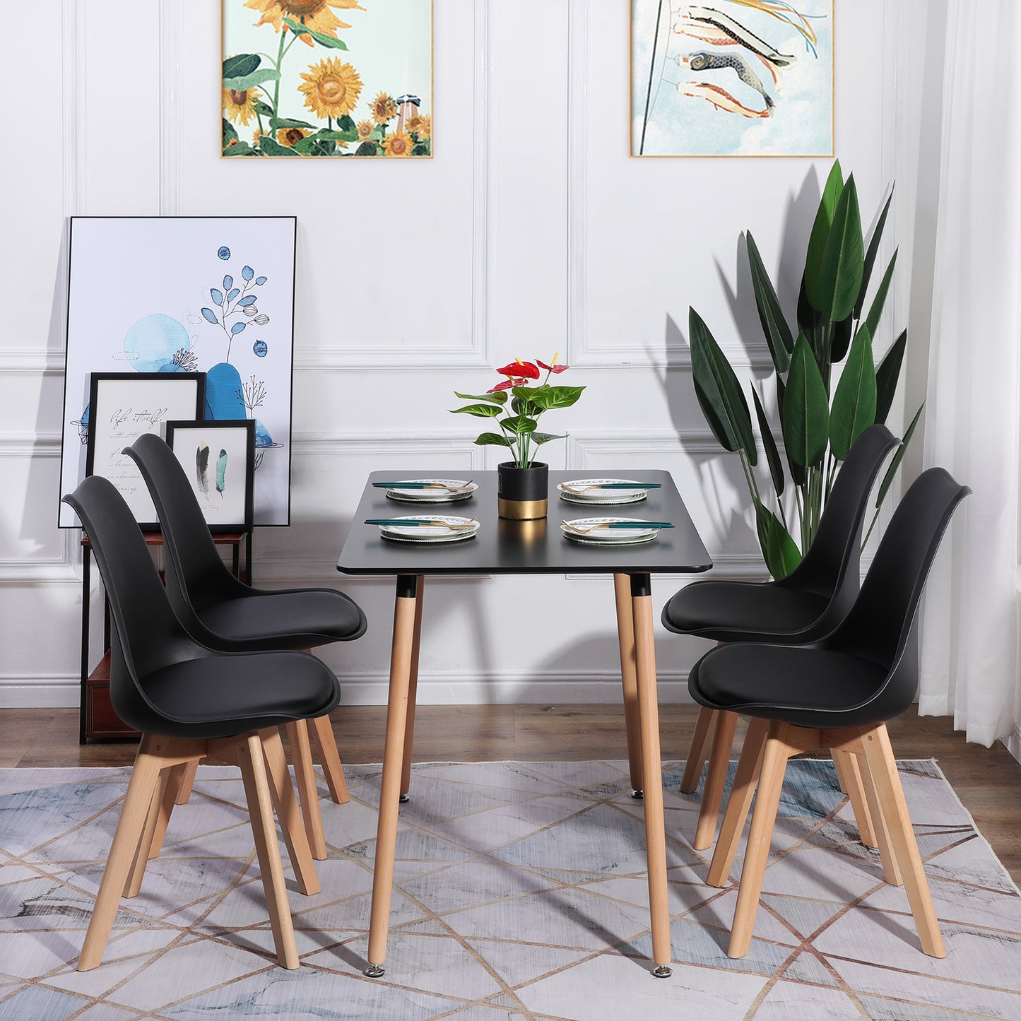 TULIP PP Esszimmerstuhl mit Massivholz Buche Bein,Skandinavisch Design Gepolsterter B¨¹rostuhl - Schwarz/Wei?/Grau