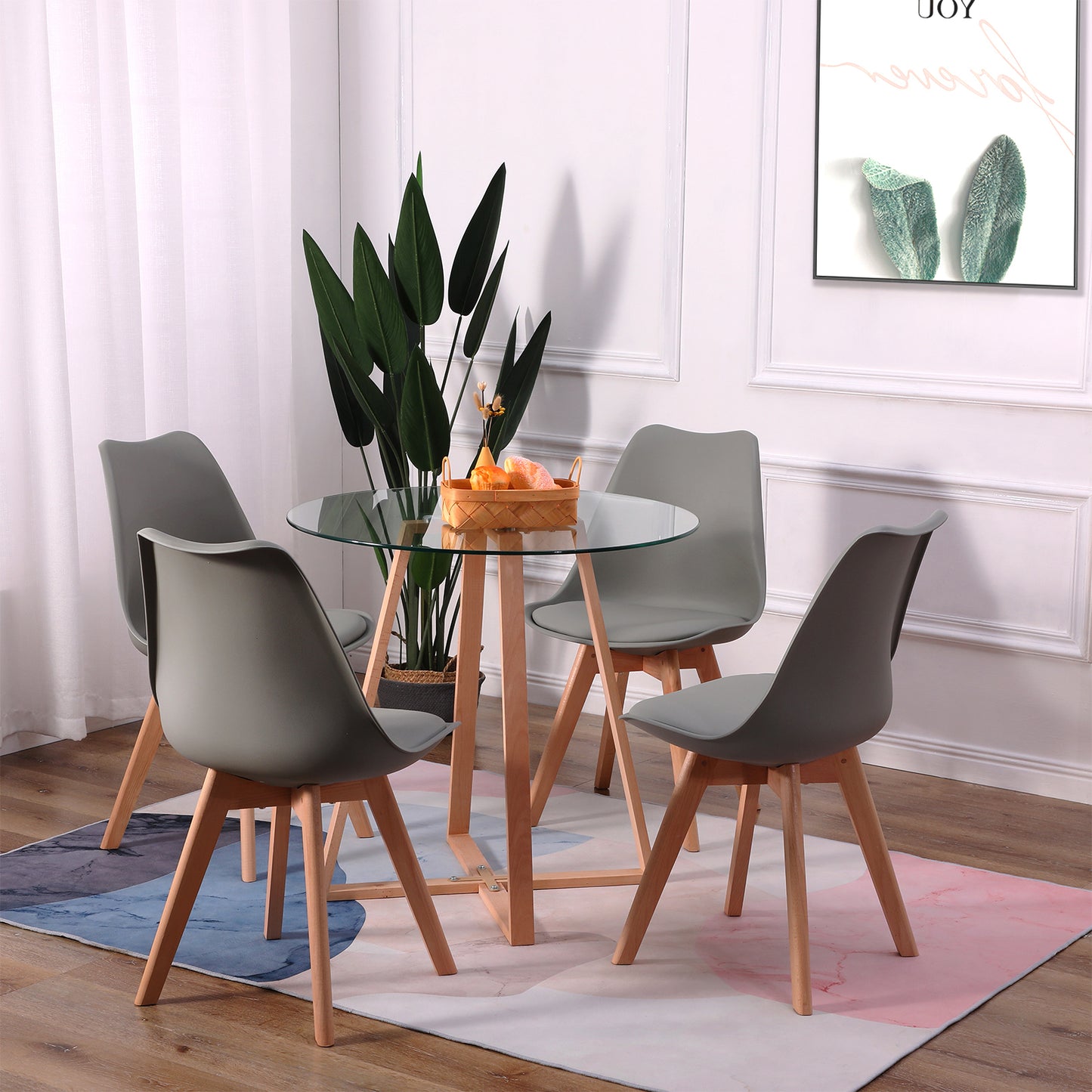 TULIP PP Esszimmerstuhl mit Massivholz Buche Bein,Skandinavisch Design Gepolsterter B¨¹rostuhl - Schwarz/Wei?/Grau