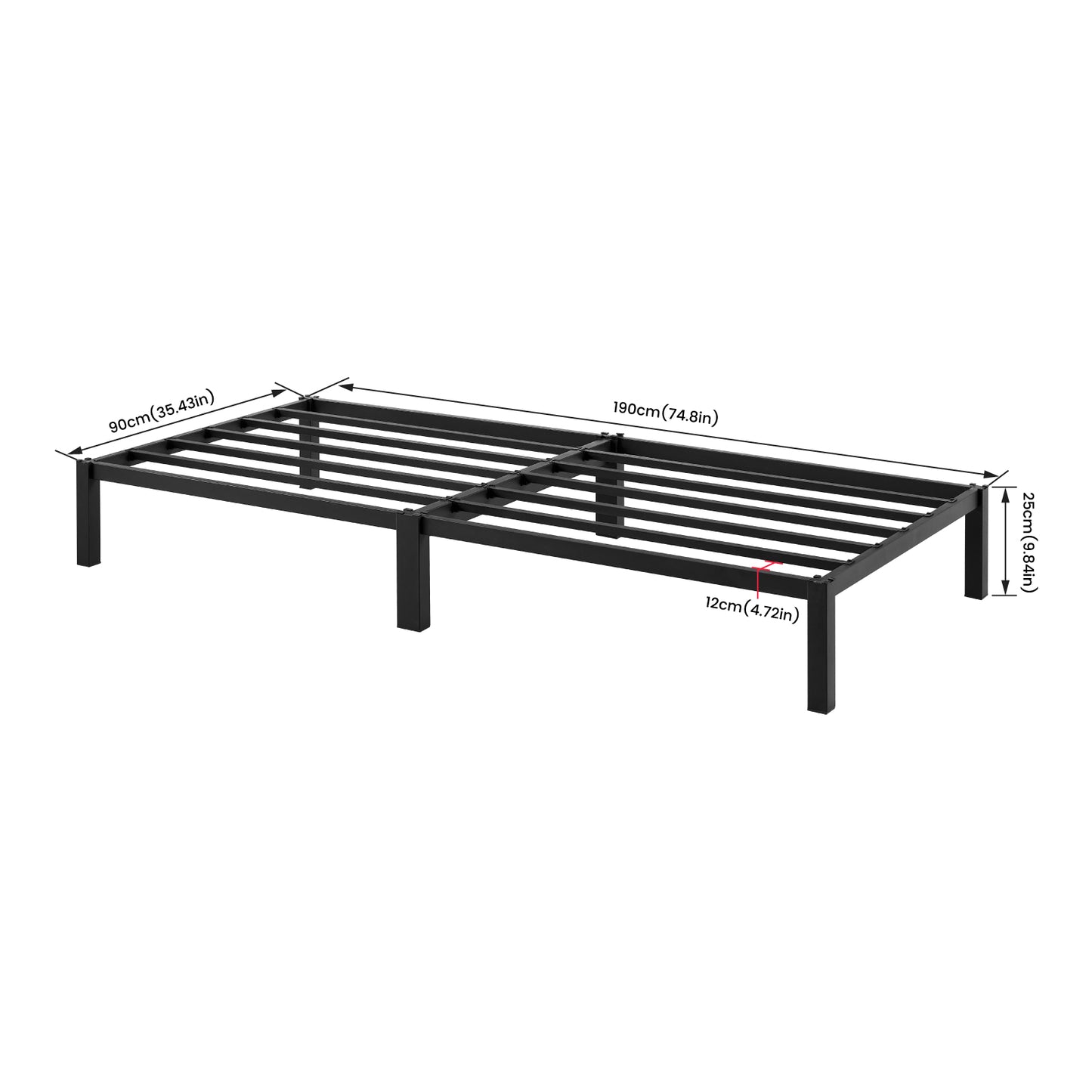 ALMA Einzelbettgestell aus Metall, 2er-Set, Schwarz