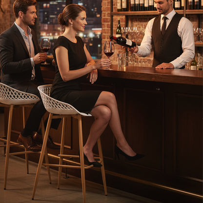 Moderne Barhocker aus Schmiedeeisen, 87 cm hoch, mit durchbrochenen Rückenlehnen, 4er-Set - Schwarz/Weiß