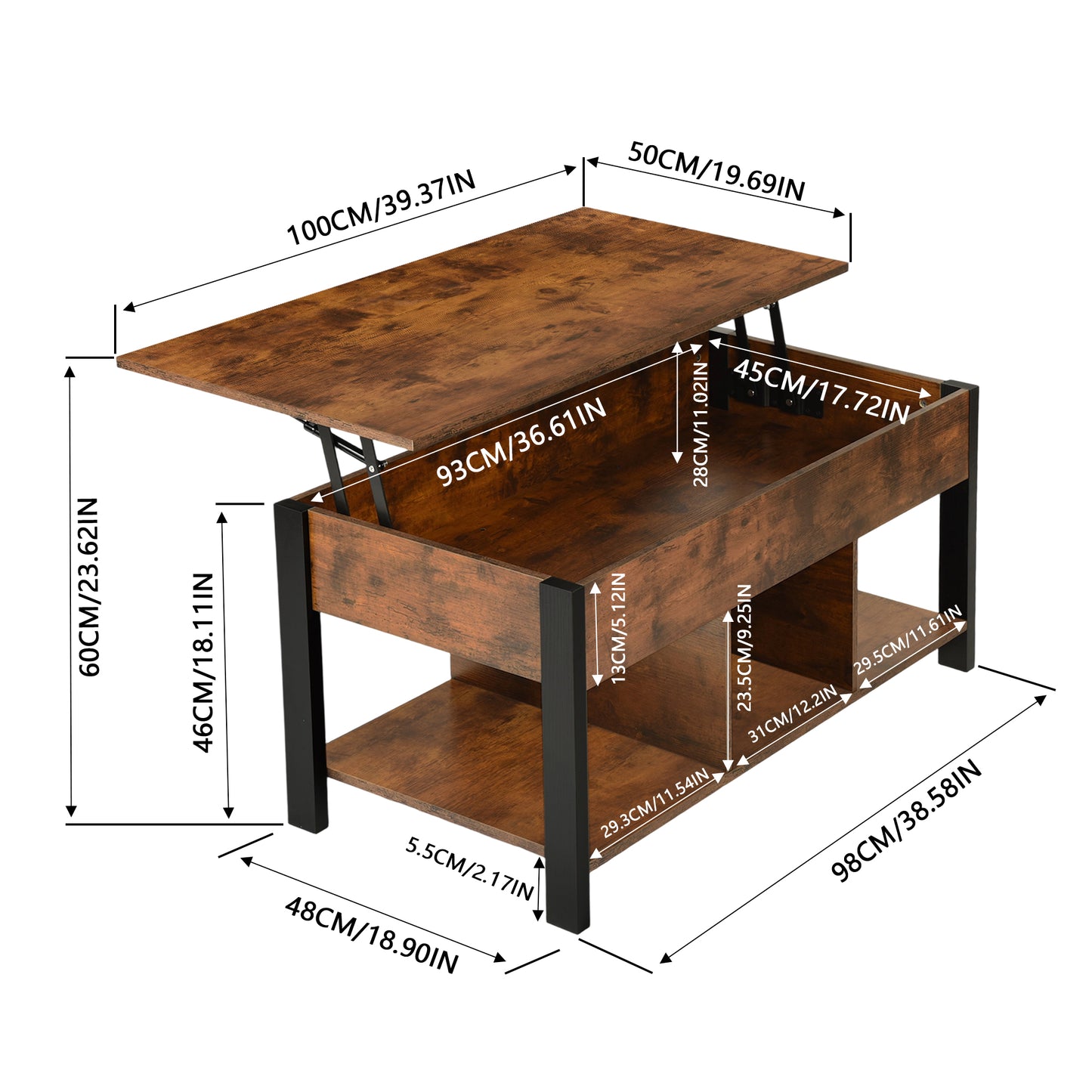 BAGGS Hochklappbarer Couchtisch mit Stauraum