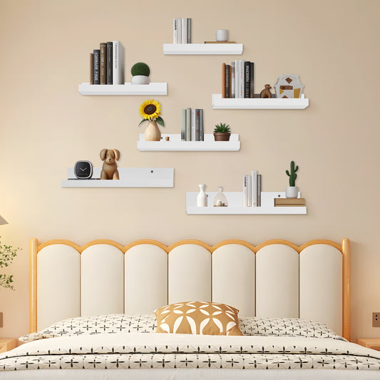 Wandmontierte Floating Regale Set aus 6, unterschiedliche Längen - Weiß
