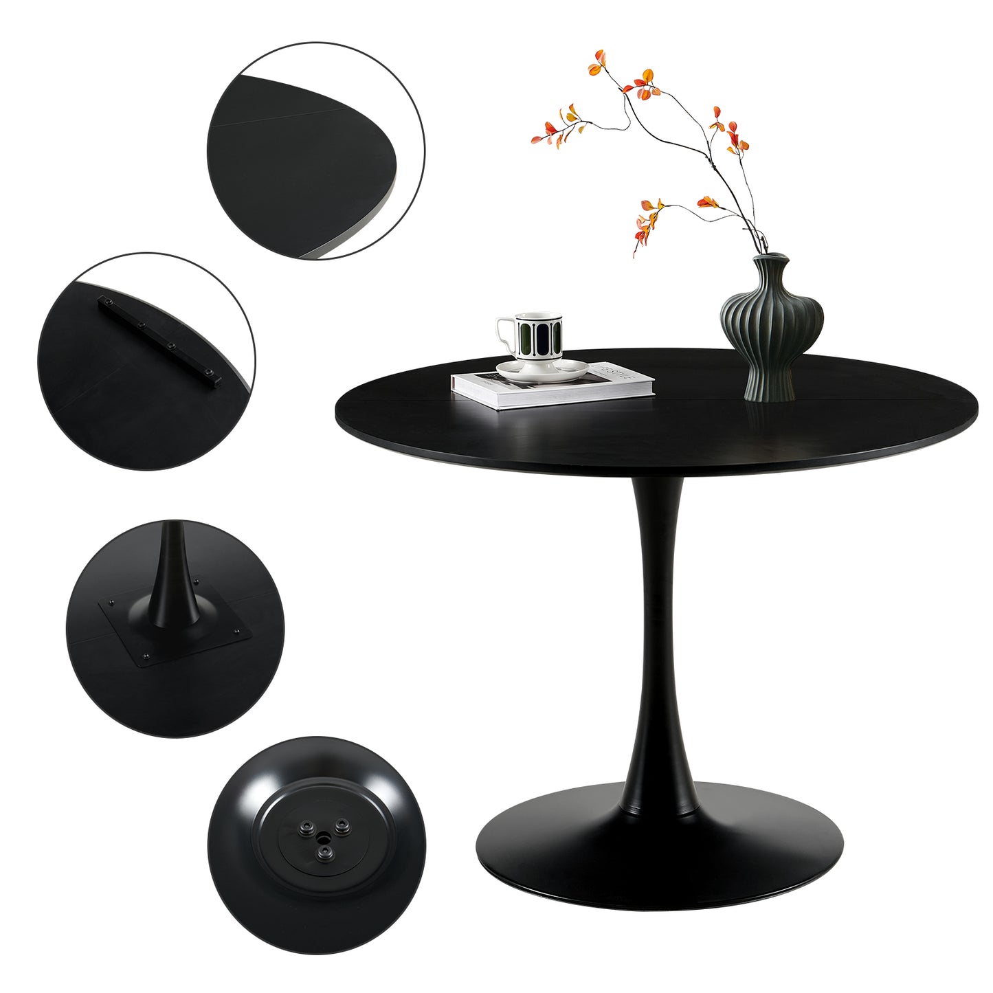 TULIP Esstisch mit Bockgestell 100 cm - Weiß/Schwarz