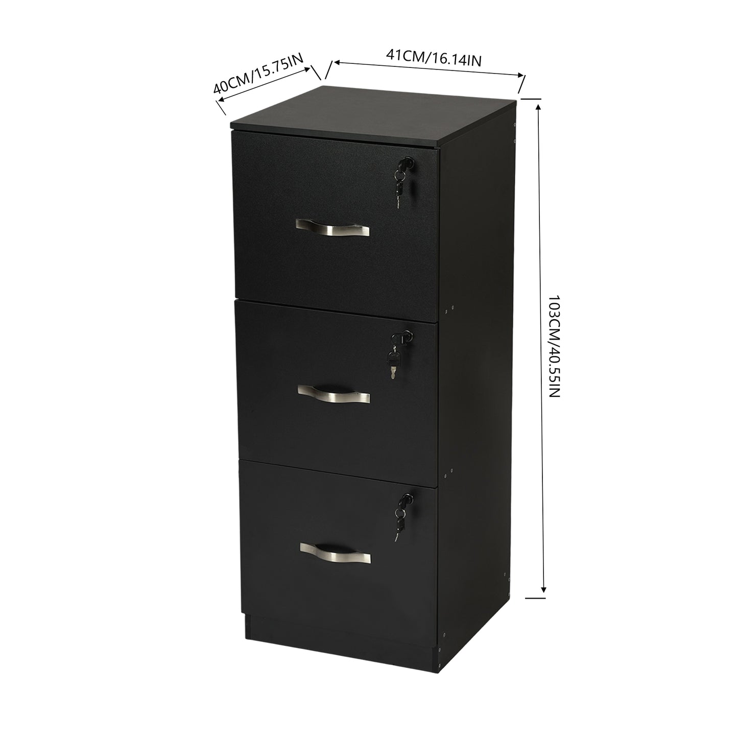Aktenschrank mit 3 abschließbaren Schubladen – Weiß/Schwarz/Vintage-Braun