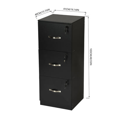 Aktenschrank mit 3 abschließbaren Schubladen – Weiß/Schwarz/Vintage-Braun