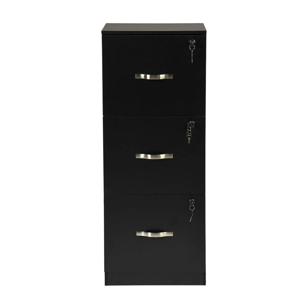 Aktenschrank mit 3 abschließbaren Schubladen – Weiß/Schwarz/Vintage-Braun