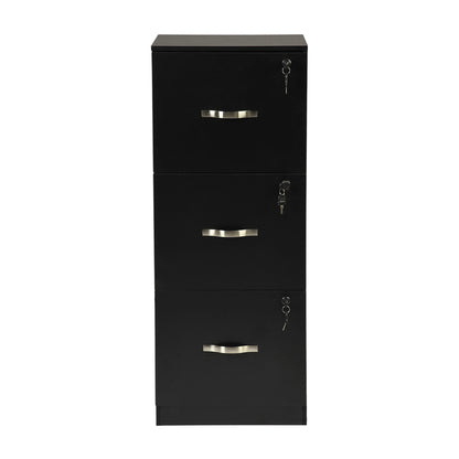 Aktenschrank mit 3 abschließbaren Schubladen – Weiß/Schwarz/Vintage-Braun