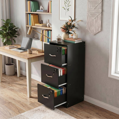 Aktenschrank mit 3 abschließbaren Schubladen – Weiß/Schwarz/Vintage-Braun