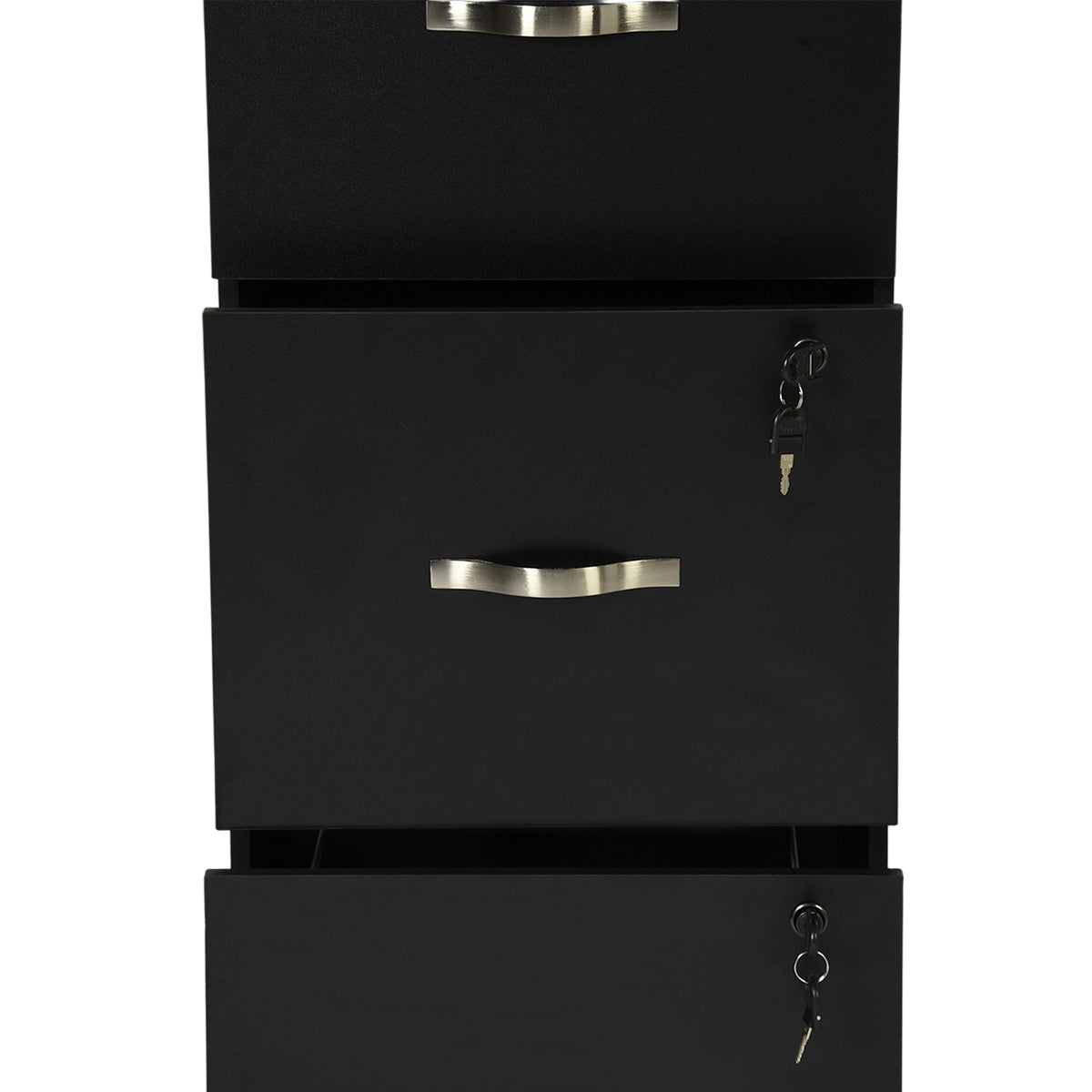 Aktenschrank mit 3 abschließbaren Schubladen – Weiß/Schwarz/Vintage-Braun