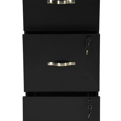 Aktenschrank mit 3 abschließbaren Schubladen – Weiß/Schwarz/Vintage-Braun