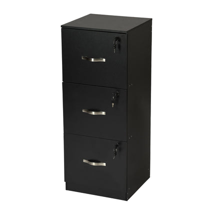 Aktenschrank mit 3 abschließbaren Schubladen – Weiß/Schwarz/Vintage-Braun