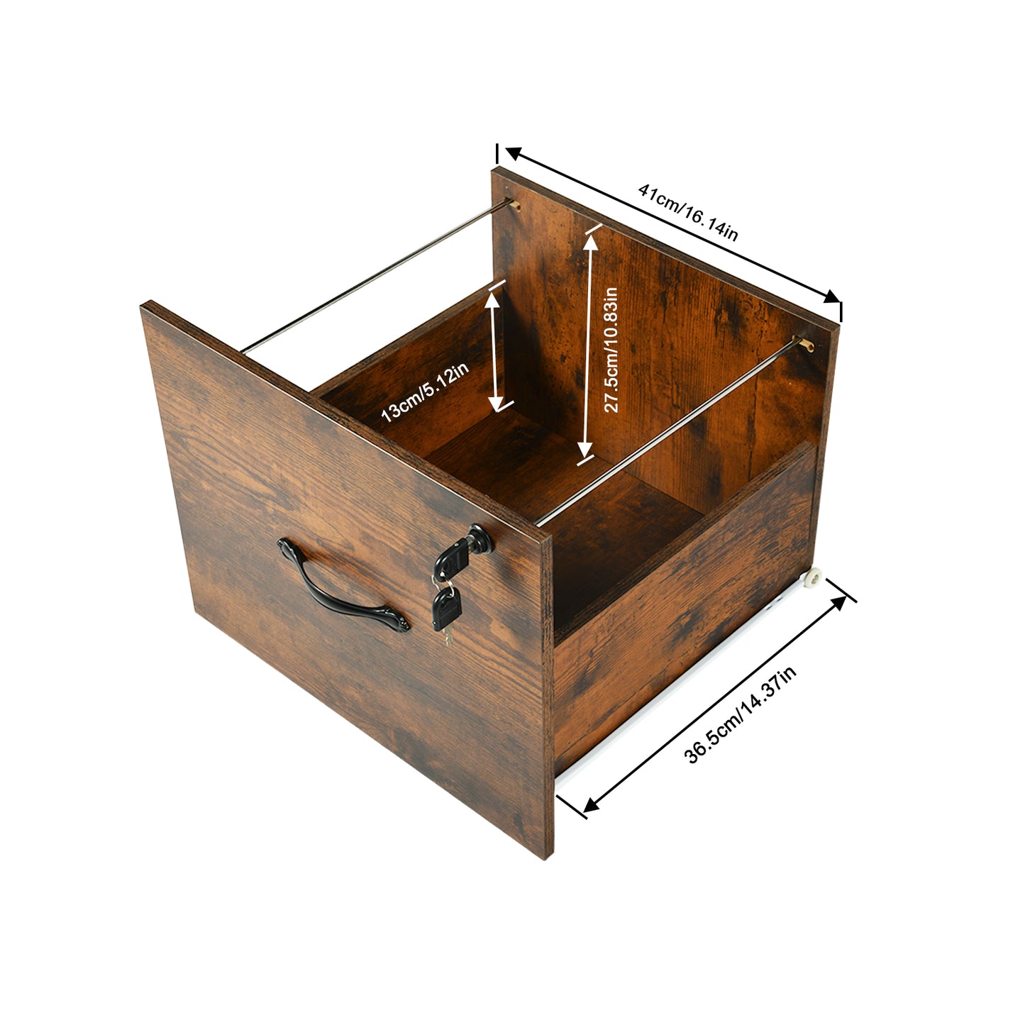 Aktenschrank mit 3 abschließbaren Schubladen – Weiß/Schwarz/Vintage-Braun