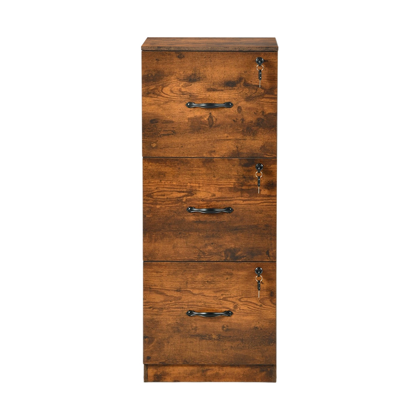 Aktenschrank mit 3 abschließbaren Schubladen – Weiß/Schwarz/Vintage-Braun