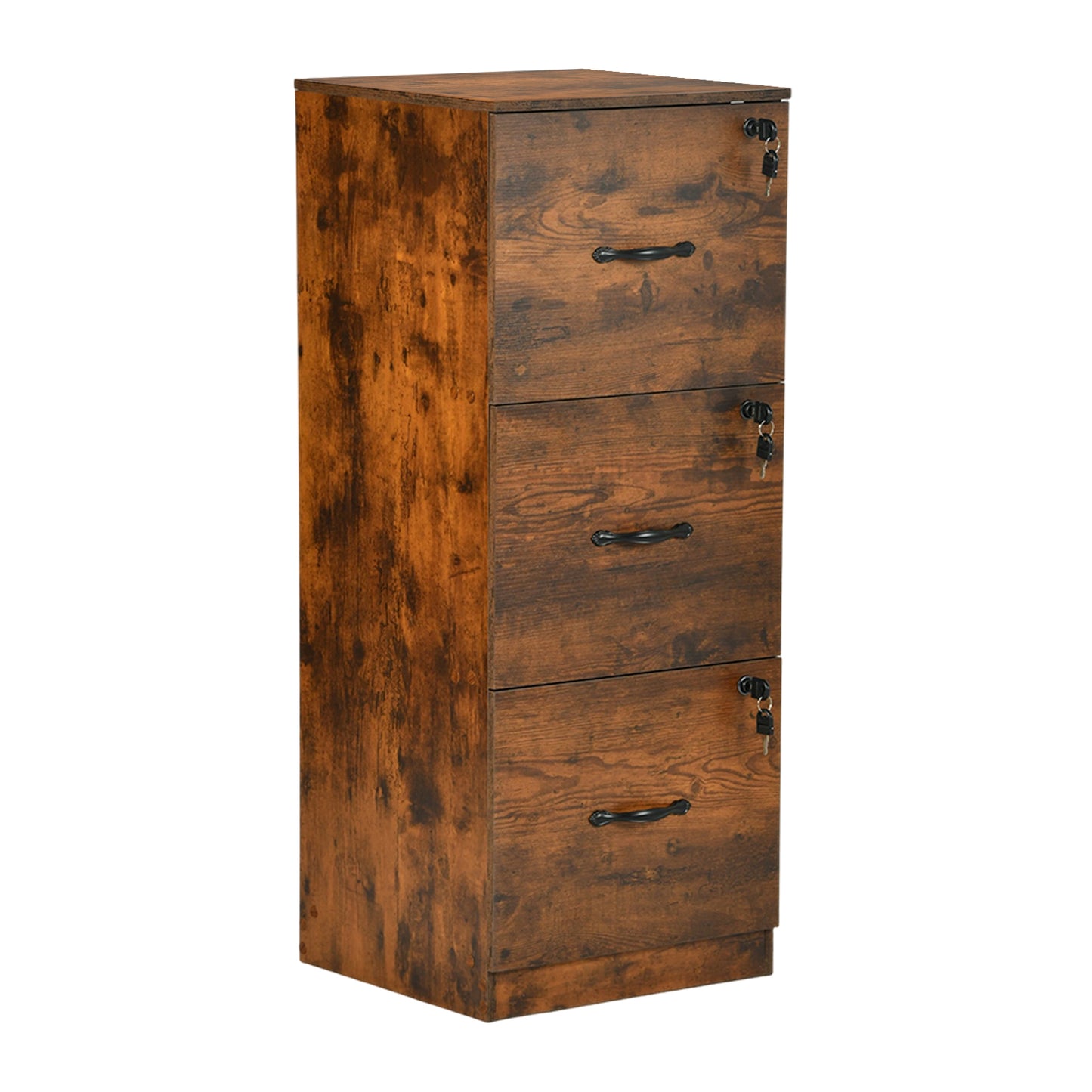 Aktenschrank mit 3 abschließbaren Schubladen – Weiß/Schwarz/Vintage-Braun