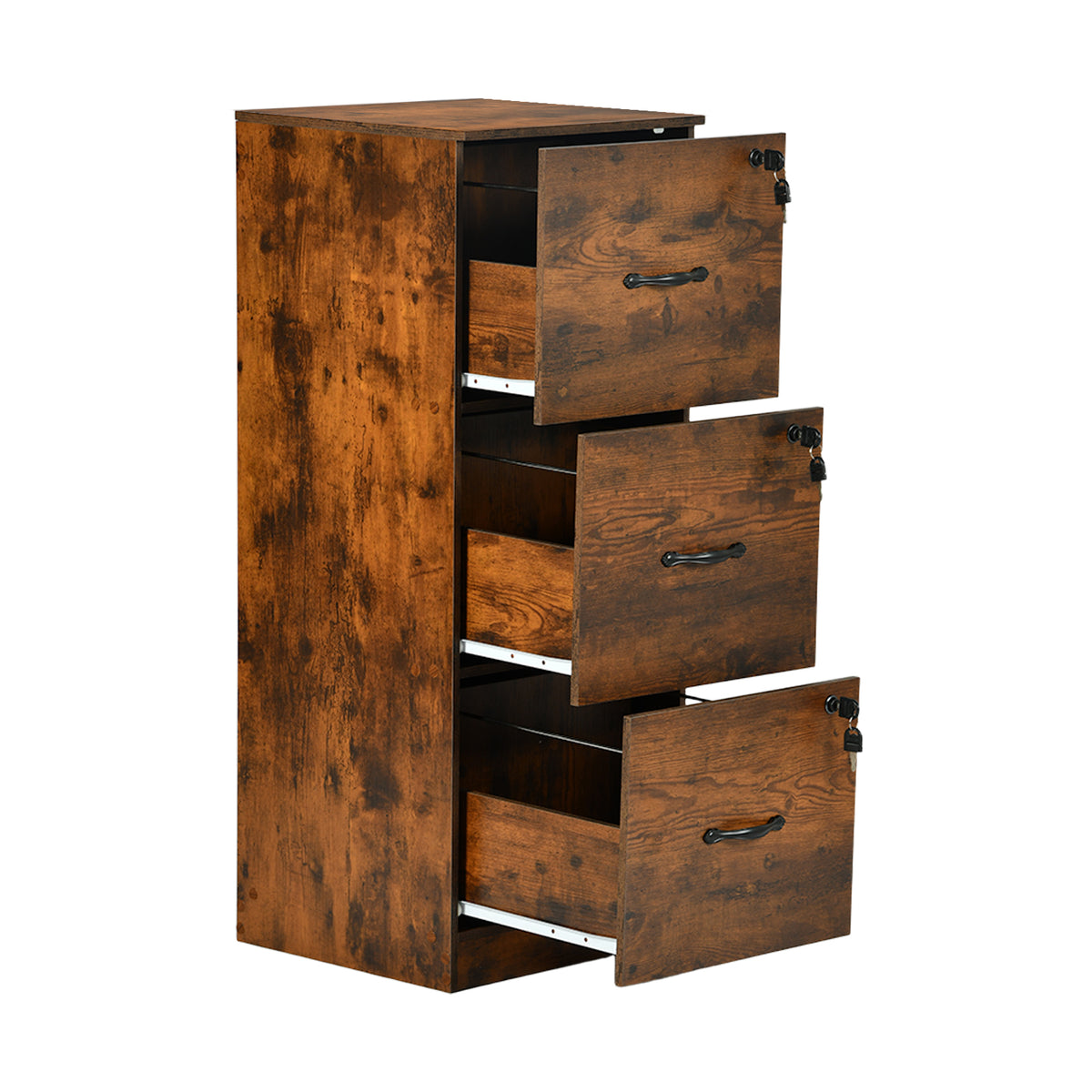Aktenschrank mit 3 abschließbaren Schubladen – Weiß/Schwarz/Vintage-Braun