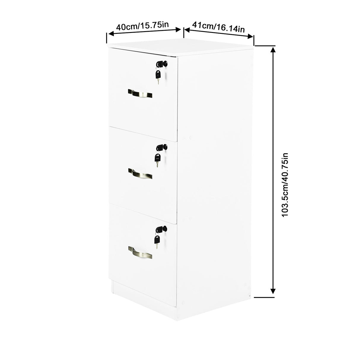 Aktenschrank mit 3 abschließbaren Schubladen – Weiß/Schwarz/Vintage-Braun