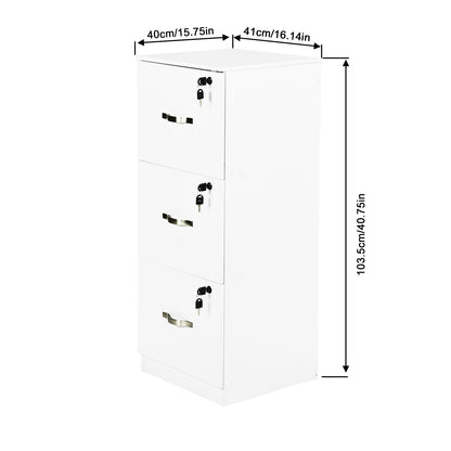 Aktenschrank mit 3 abschließbaren Schubladen – Weiß/Schwarz/Vintage-Braun