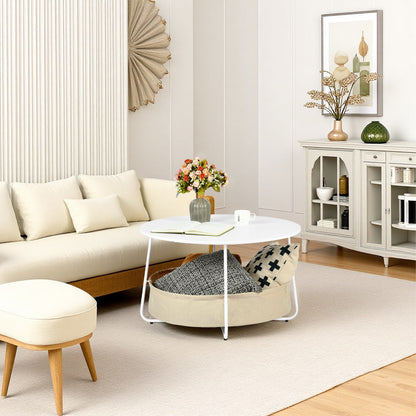 DOYLE Moderner runder Couchtisch mit Aufbewahrungskorb – Weiß