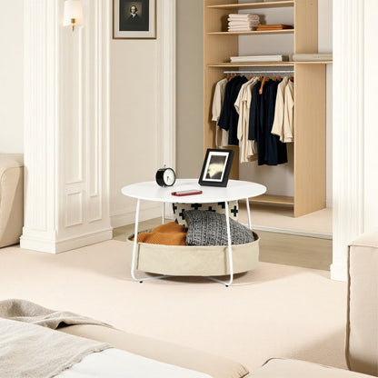 DOYLE Moderner runder Couchtisch mit Aufbewahrungskorb – Weiß