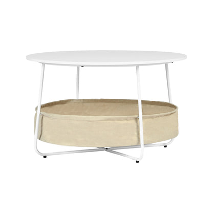 DOYLE Moderner runder Couchtisch mit Aufbewahrungskorb – Weiß